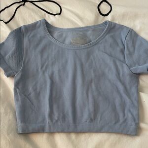 Art Class Sky Blue Ribbed Short Sleeve Crop top
